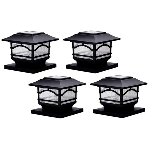 Banry 7" High Black LED Solar Post Cap Lights Set of 4